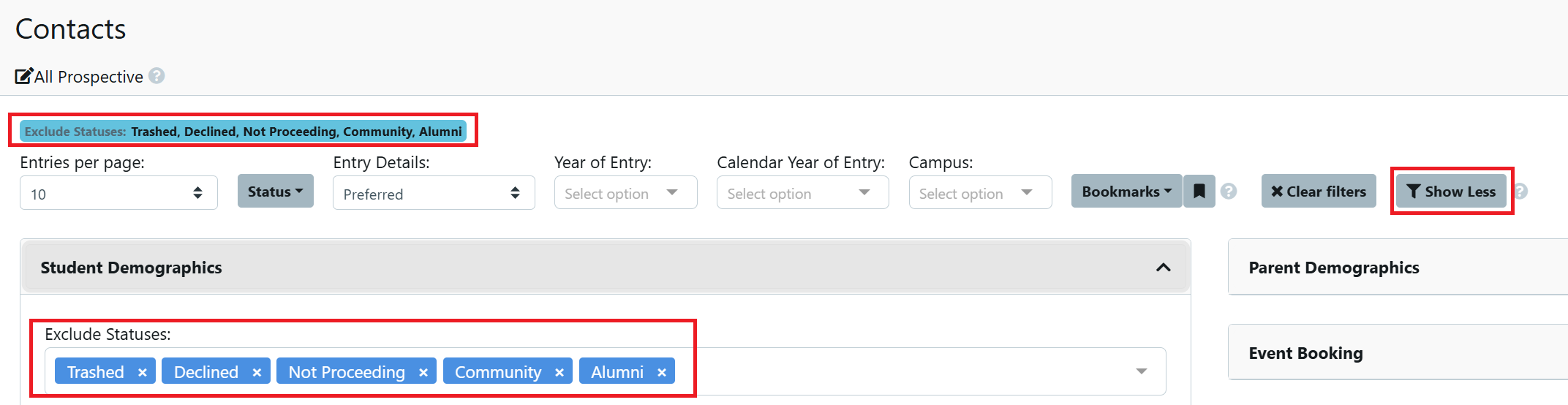 All Prospective filters remove statuses jan 2025