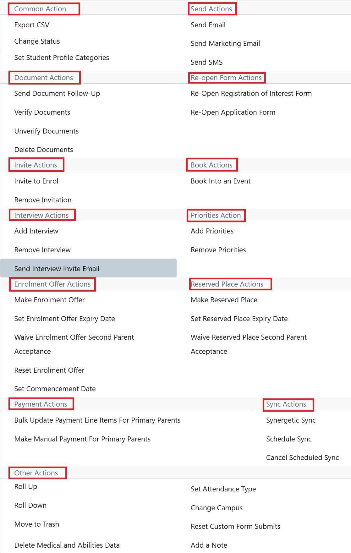 Bulk Action - as at Jan 2026