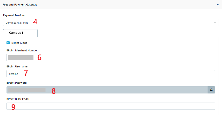 COMMBANK setting in EnrolHQ - August 2025