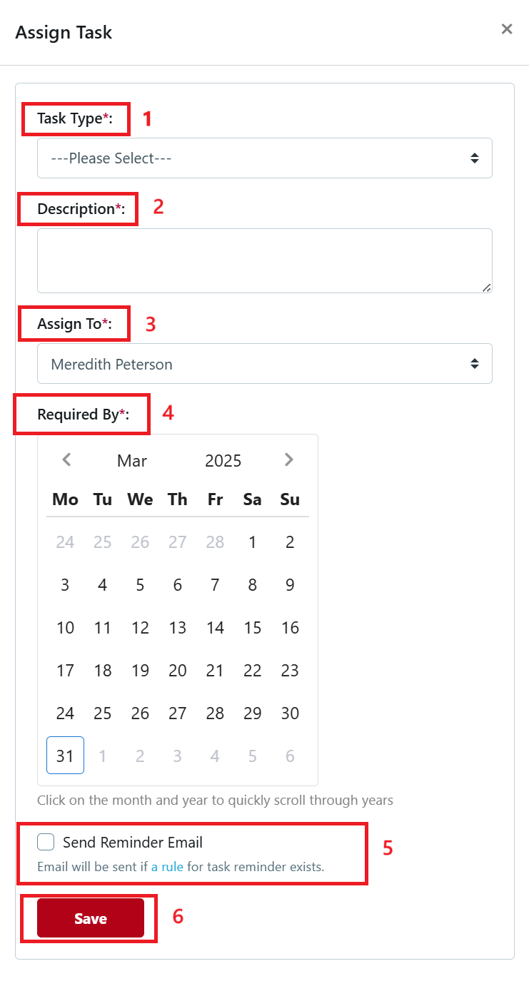 Comms Log - Assign Task March 2025
