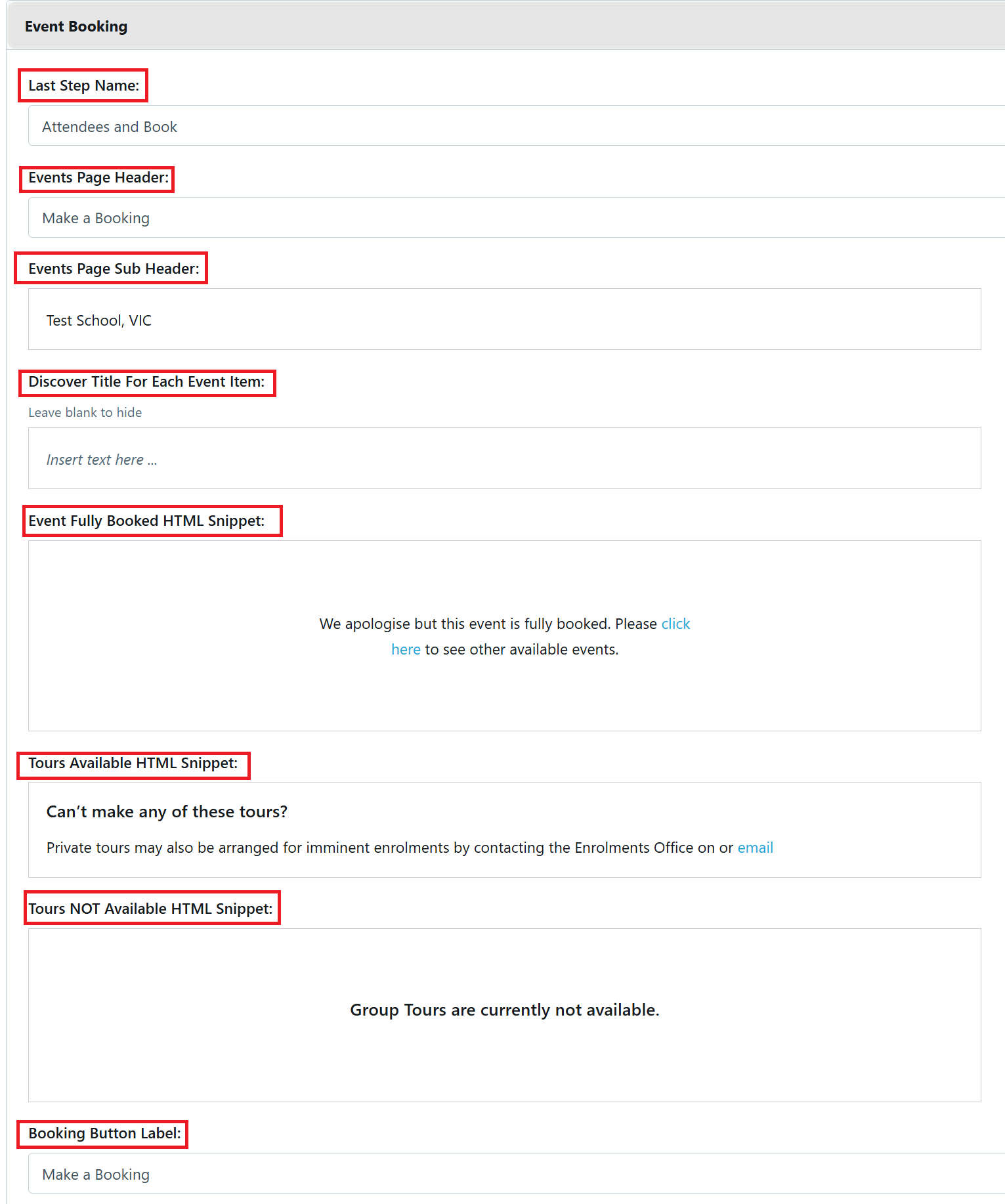 Customisation - Event Booking Jan 2026