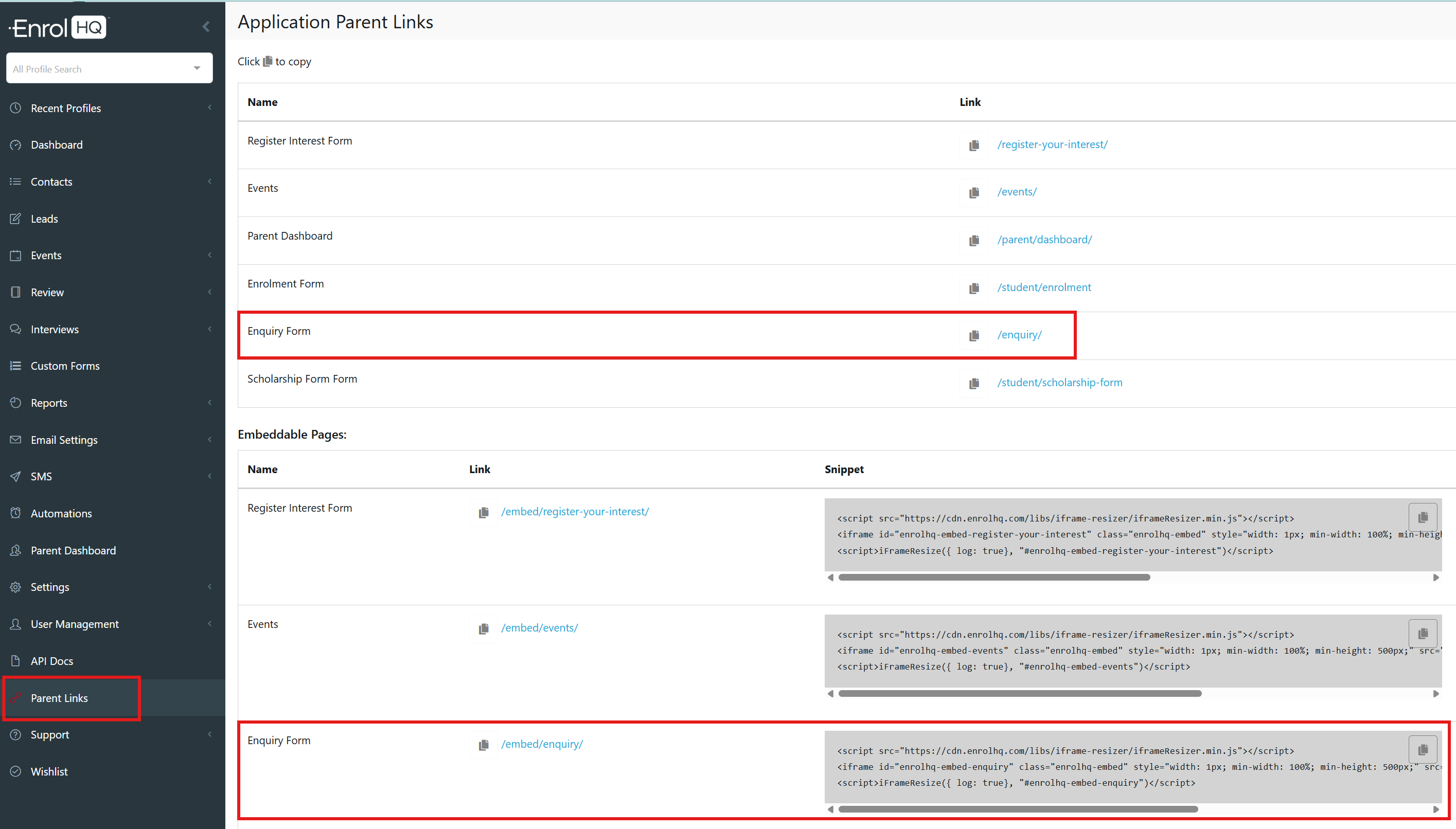 Enquiry - website link options Apr 2025
