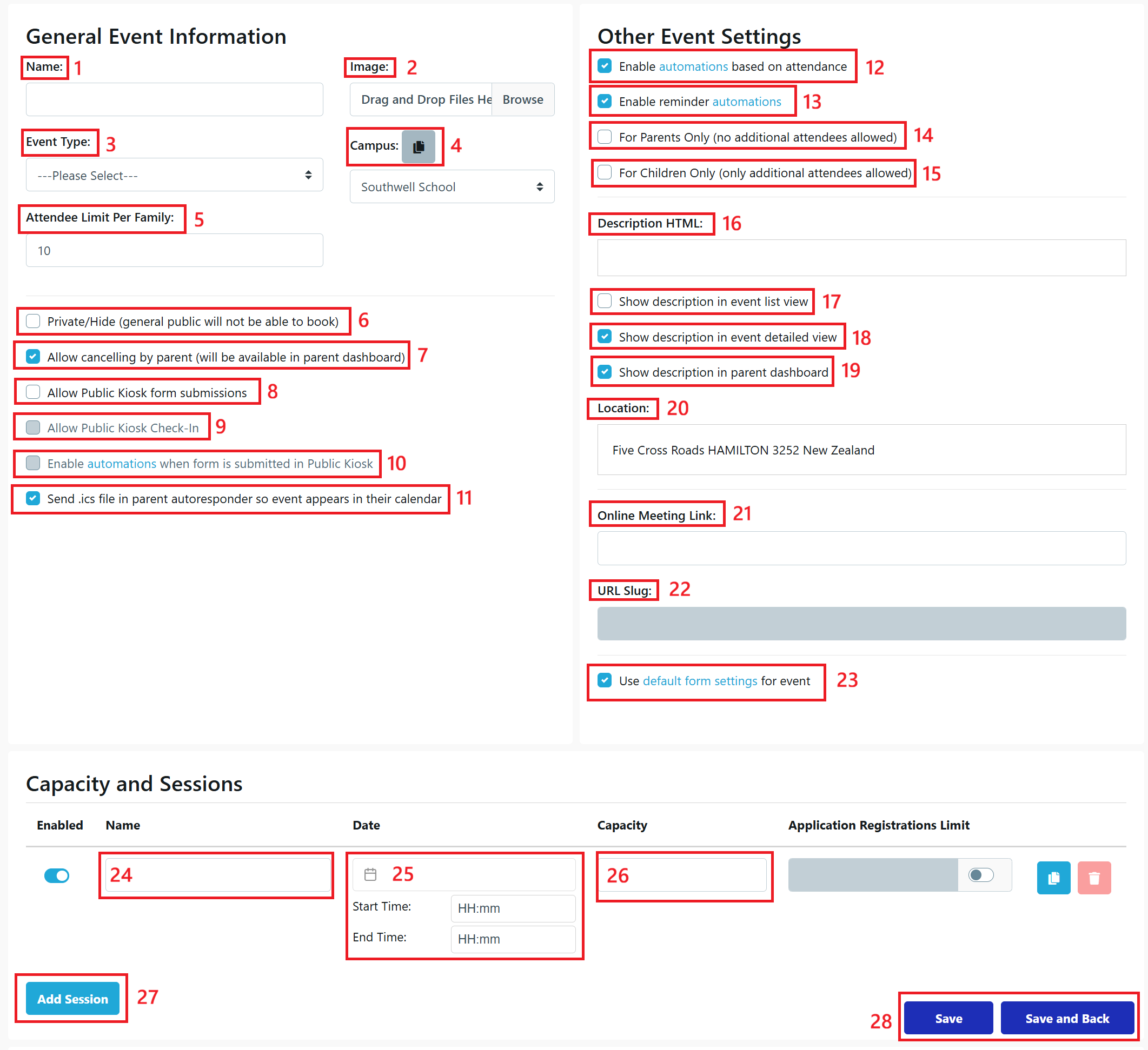 Event - Create New Event settings Jan 26