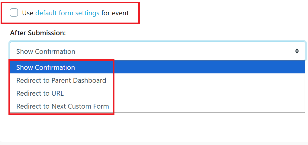 Event - Create New optional individual redirect settings Jan 26
