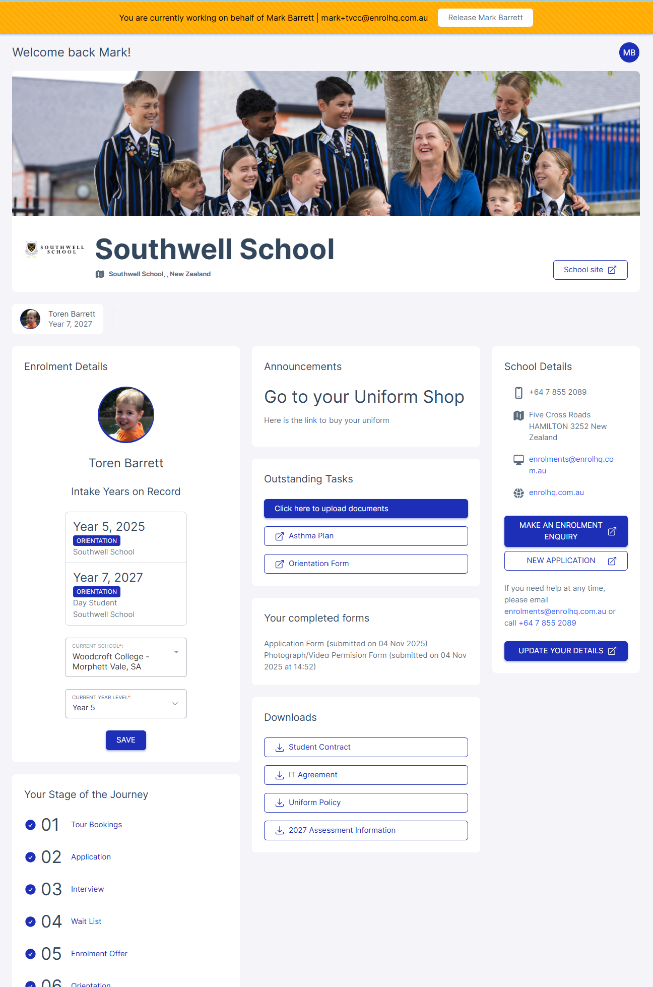 Parent Dashboard - admin login as a parent Jan 2026