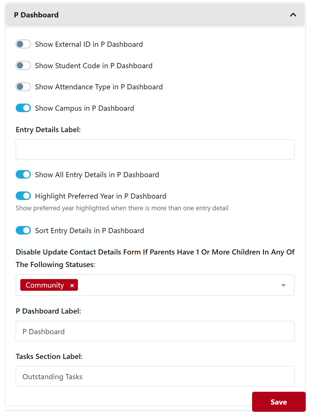 Parent Dashboard - settings in Customisation July 2025