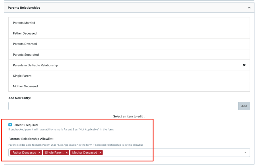 Parent settings update