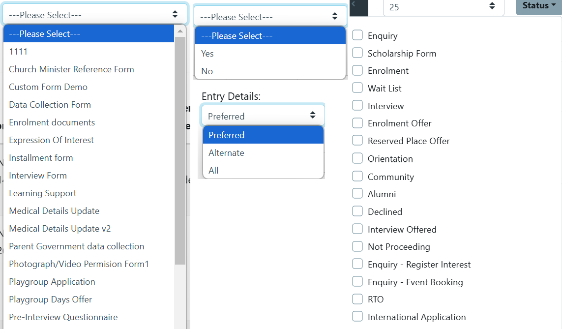 Reports - Custom Form some examples of selection criteria