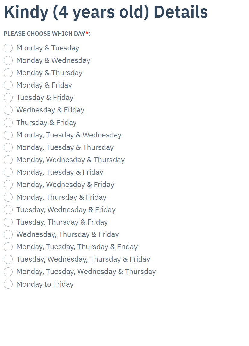 Sample SPC's Pre-school days on Application form