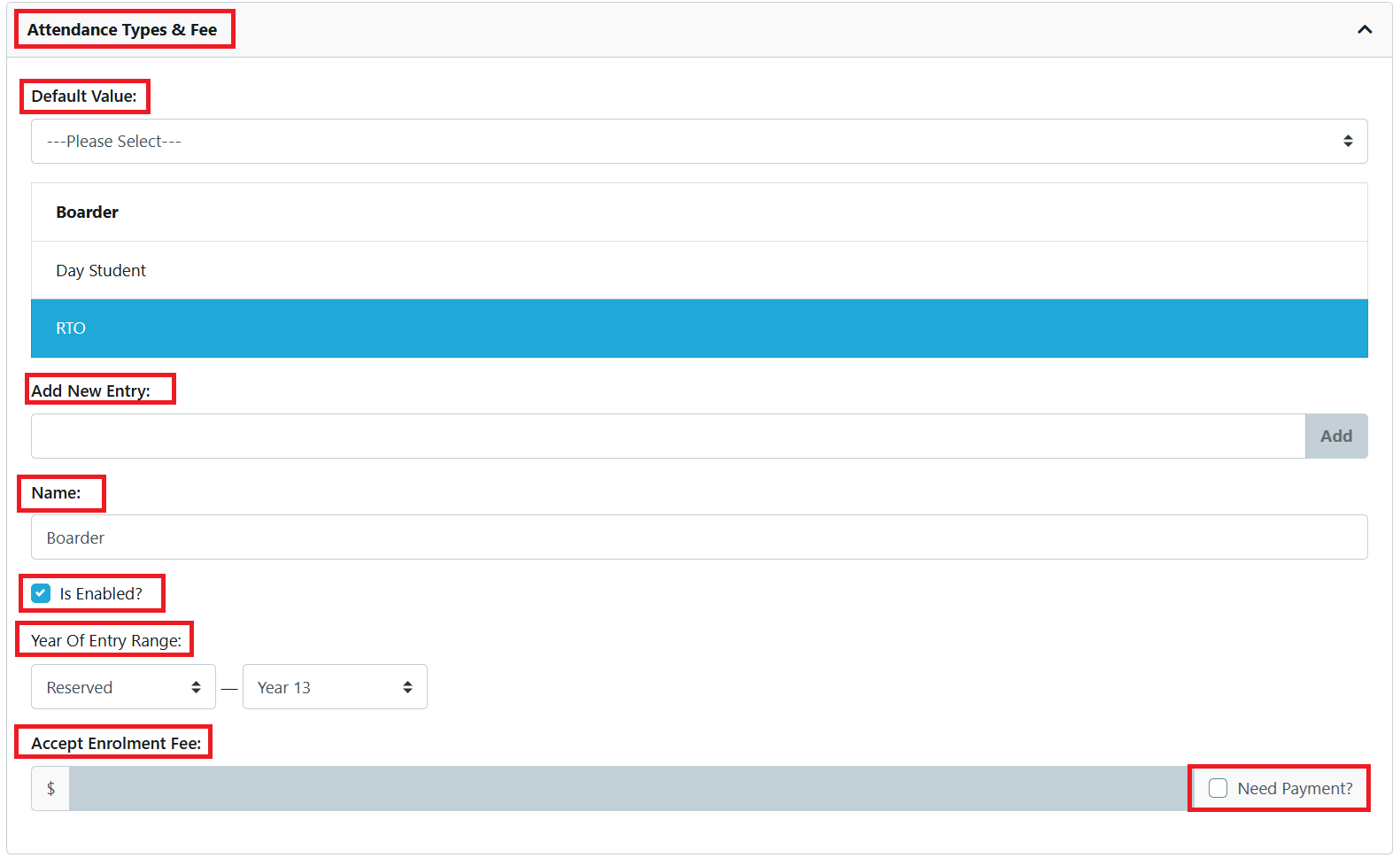 Settings - Attendance Type & Fee 2024
