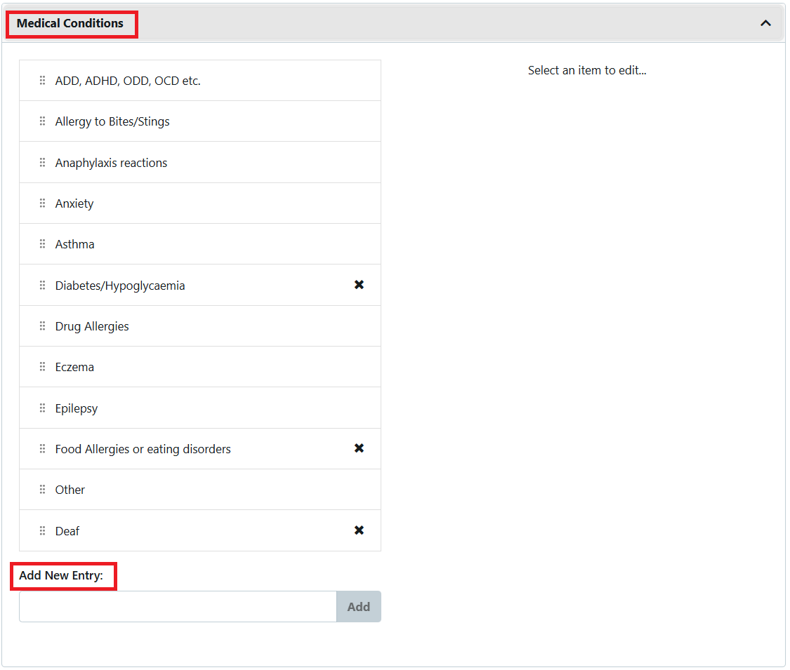 Settings - Medical Conditions 2024