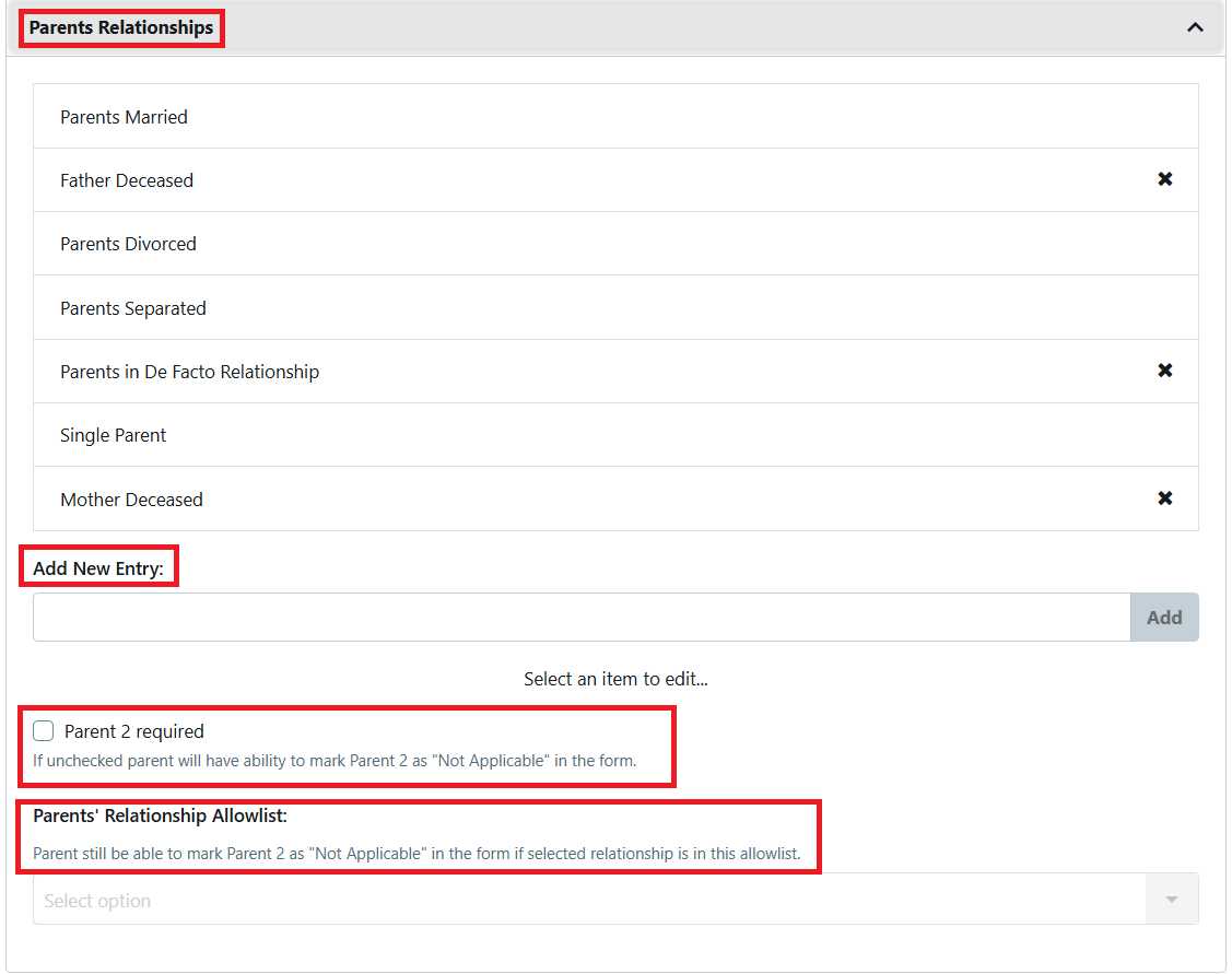 Settings - Parent Relationship 2024