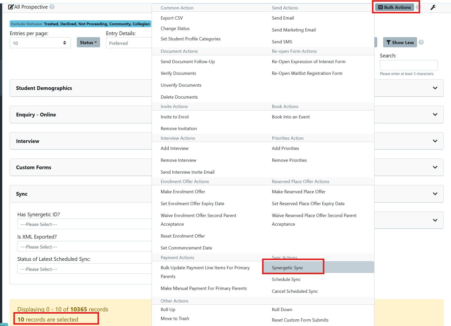 Synergetic XML export Bulk Action May 2025