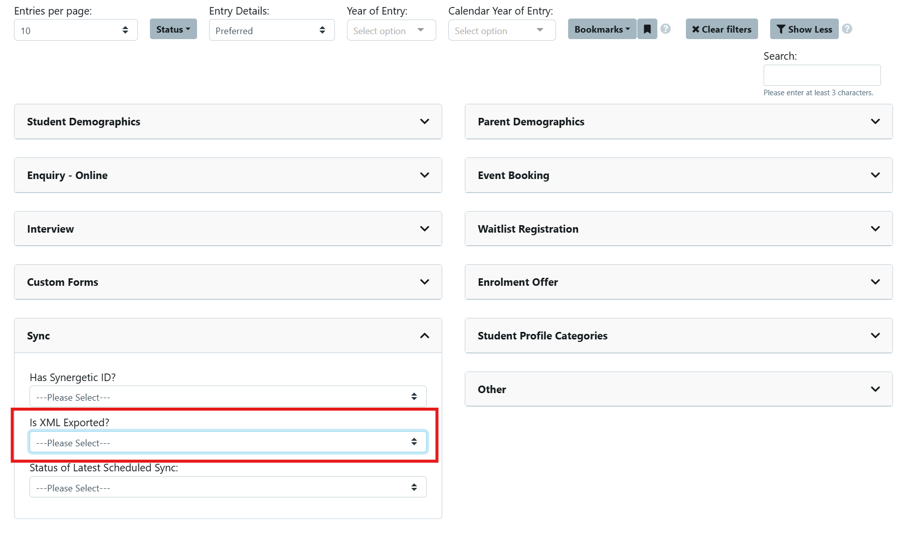 Synergetic XML export Bulk record Selection May 2025
