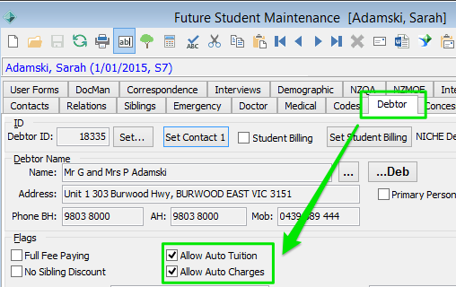 Synergetic - debtor tab tuition flags
